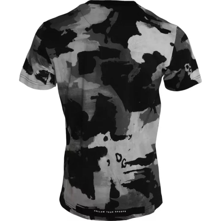 Dolce &amp; Gabbana Black White Camouflage Round Neck T-shirt