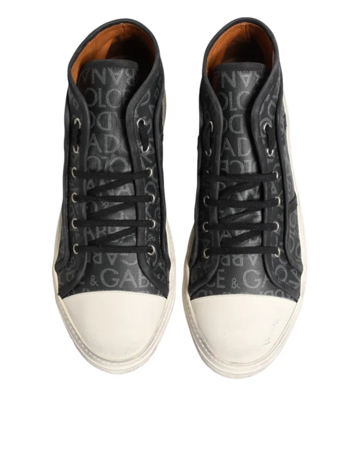 Dolce &amp; Gabbana Black White Canvas Logo Mid Top Sneakers Shoes