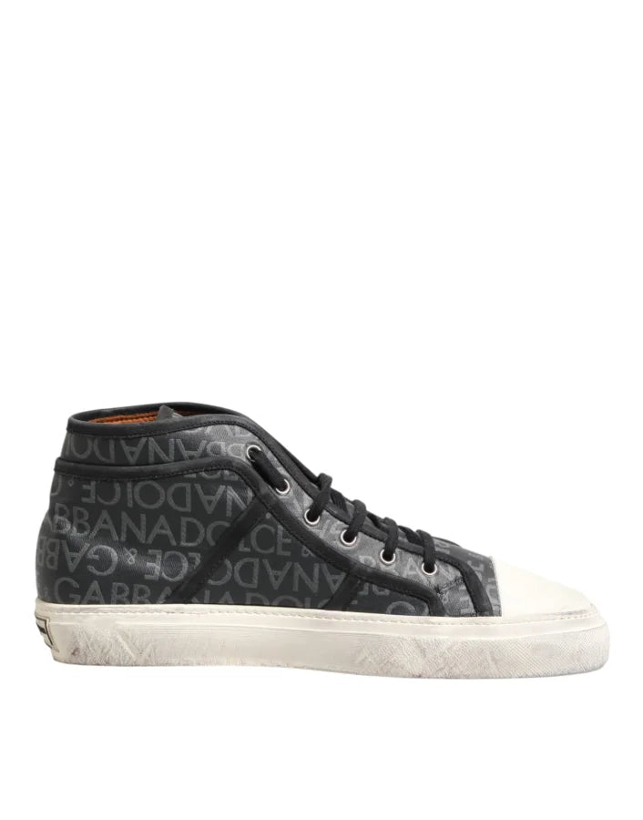 Dolce &amp; Gabbana Black White Canvas Logo Mid Top Sneakers Shoes