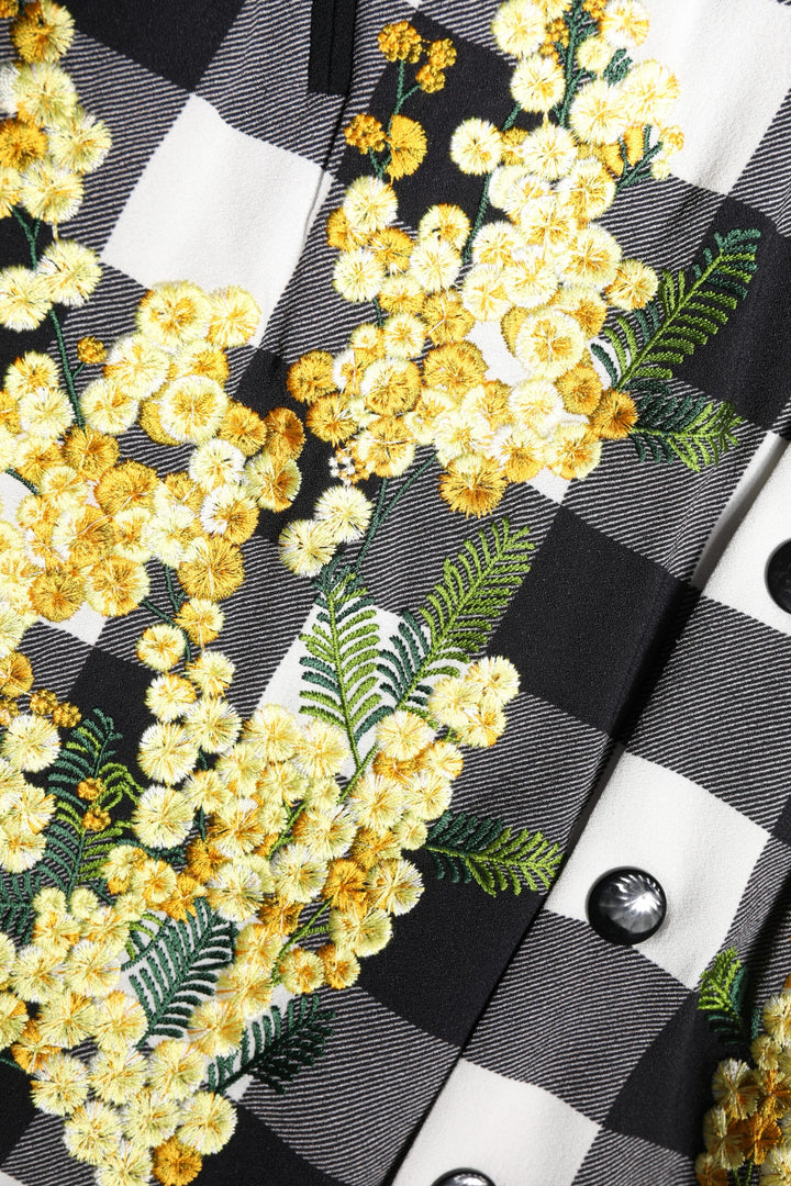 Dolce &amp; Gabbana Coats Jackets - Black White Check Floral Button Down Jacket