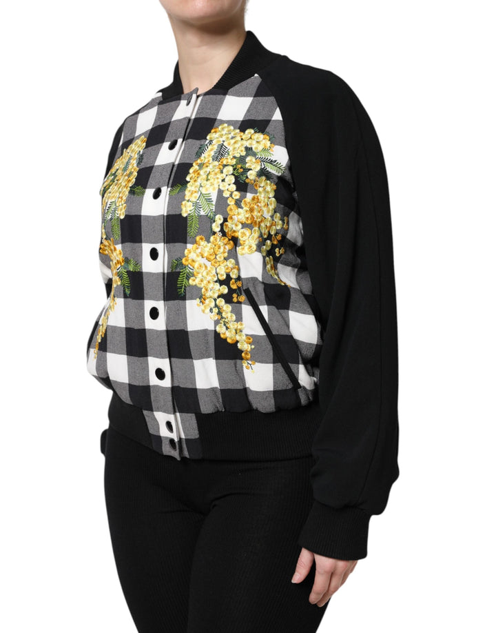 Dolce &amp; Gabbana Coats Jackets - Black White Check Floral Button Down Jacket