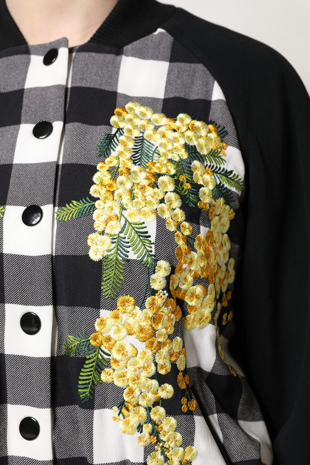 Dolce &amp; Gabbana Coats Jackets - Black White Check Floral Button Down Jacket
