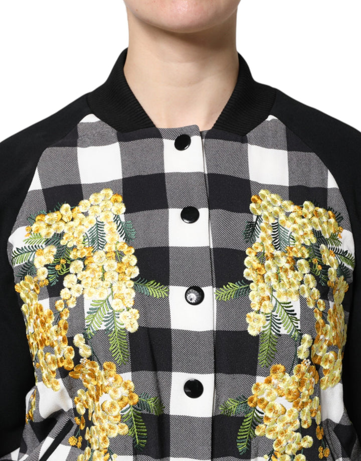 Dolce &amp; Gabbana Coats Jackets - Black White Check Floral Button Down Jacket