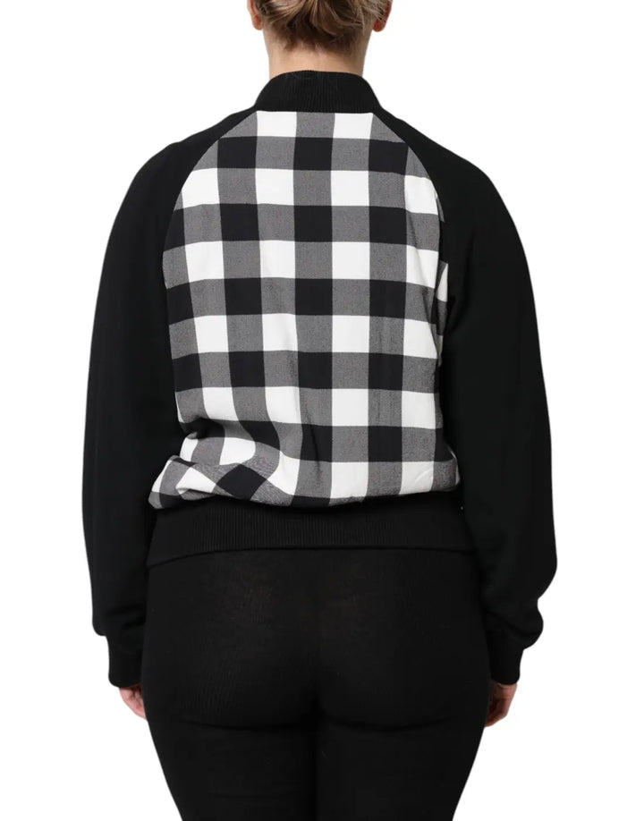 Dolce &amp; Gabbana Black White Check Floral Button Down Jacket