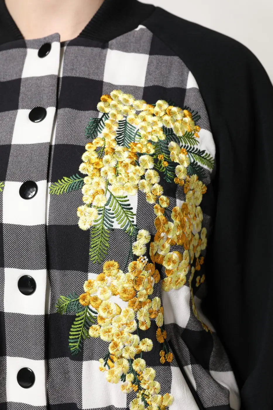 Dolce &amp; Gabbana Black White Check Floral Button Down Jacket