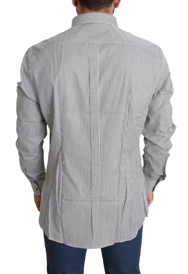 Dolce &amp; Gabbana Black White Checkered GOLD Dress Cotton Shirt