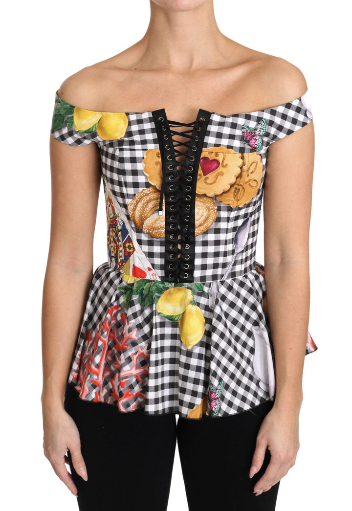 Dolce &amp; Gabbana - Black and White Corset Blouse Sicily Lemon Check Top