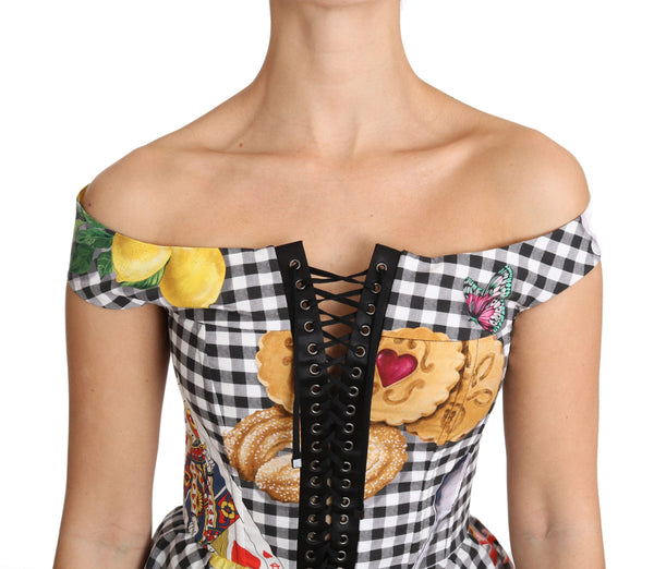 Dolce & Gabbana - Black and White Corset Blouse Sicily Lemon Check Top