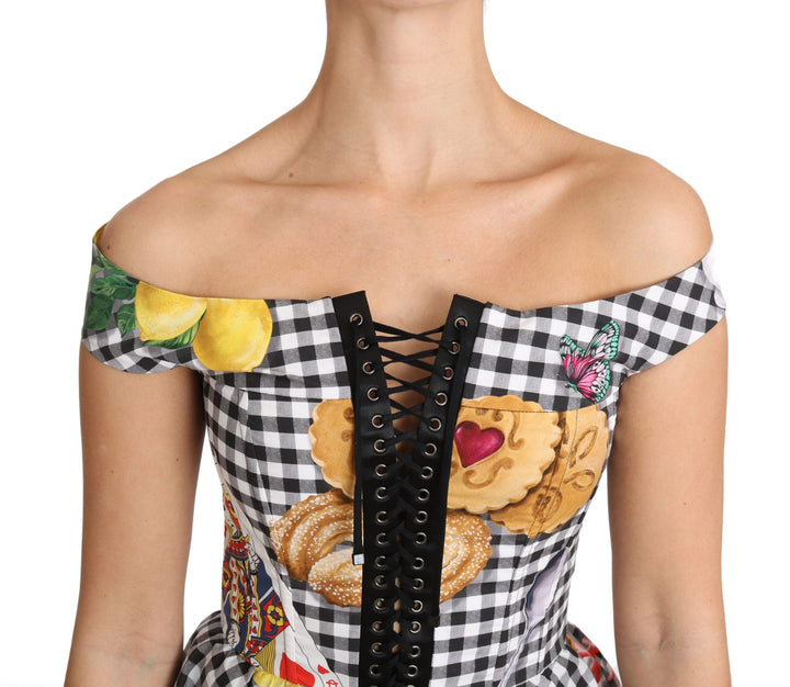 Dolce &amp; Gabbana - Black and White Corset Blouse Sicily Lemon Check Top