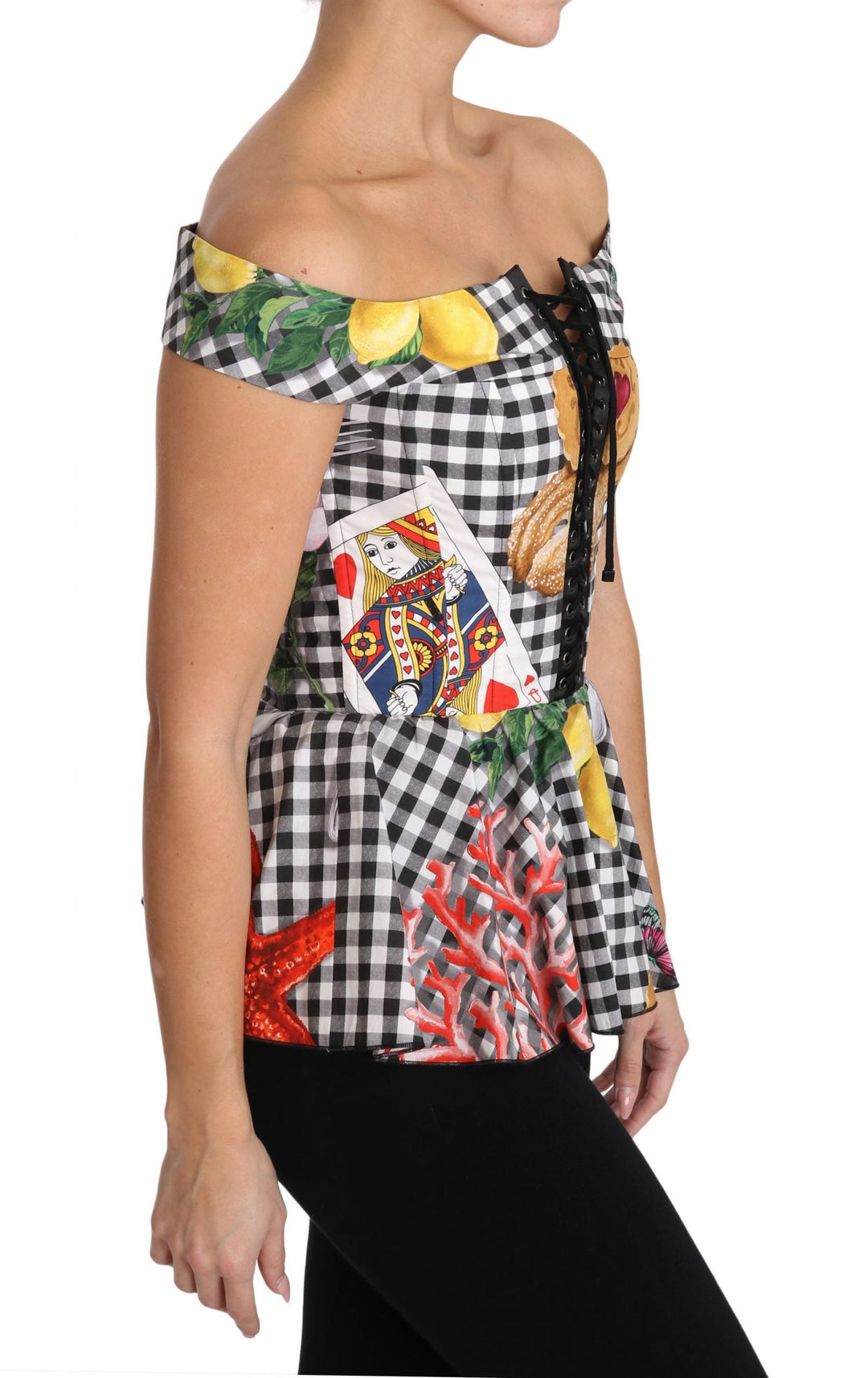 Dolce &amp; Gabbana - Black and White Corset Blouse Sicily Lemon Check Top