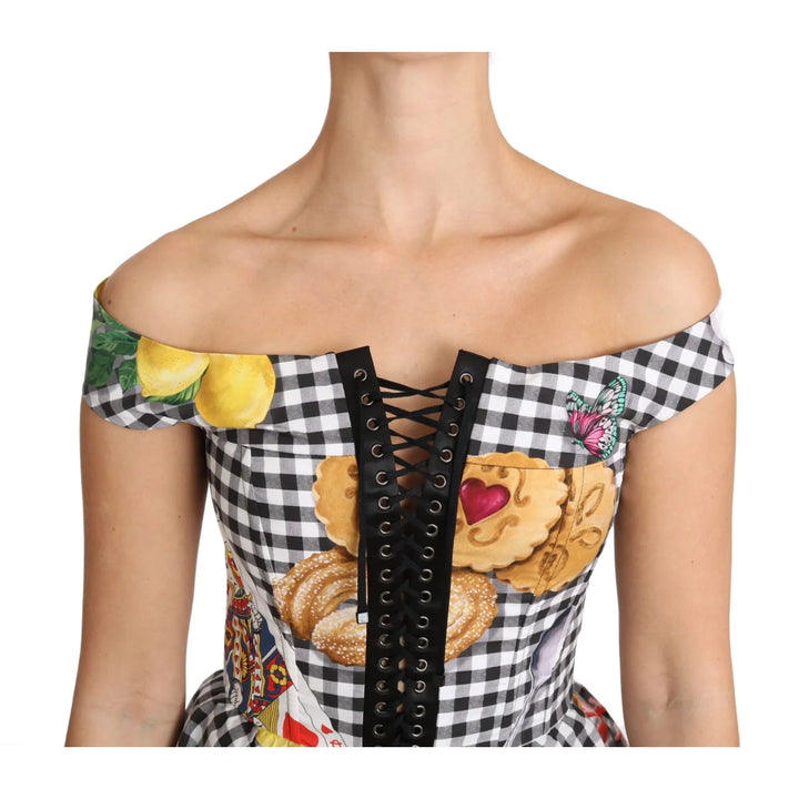 Dolce & Gabbana Black and White Corset Blouse Sicily Lemon Check Top