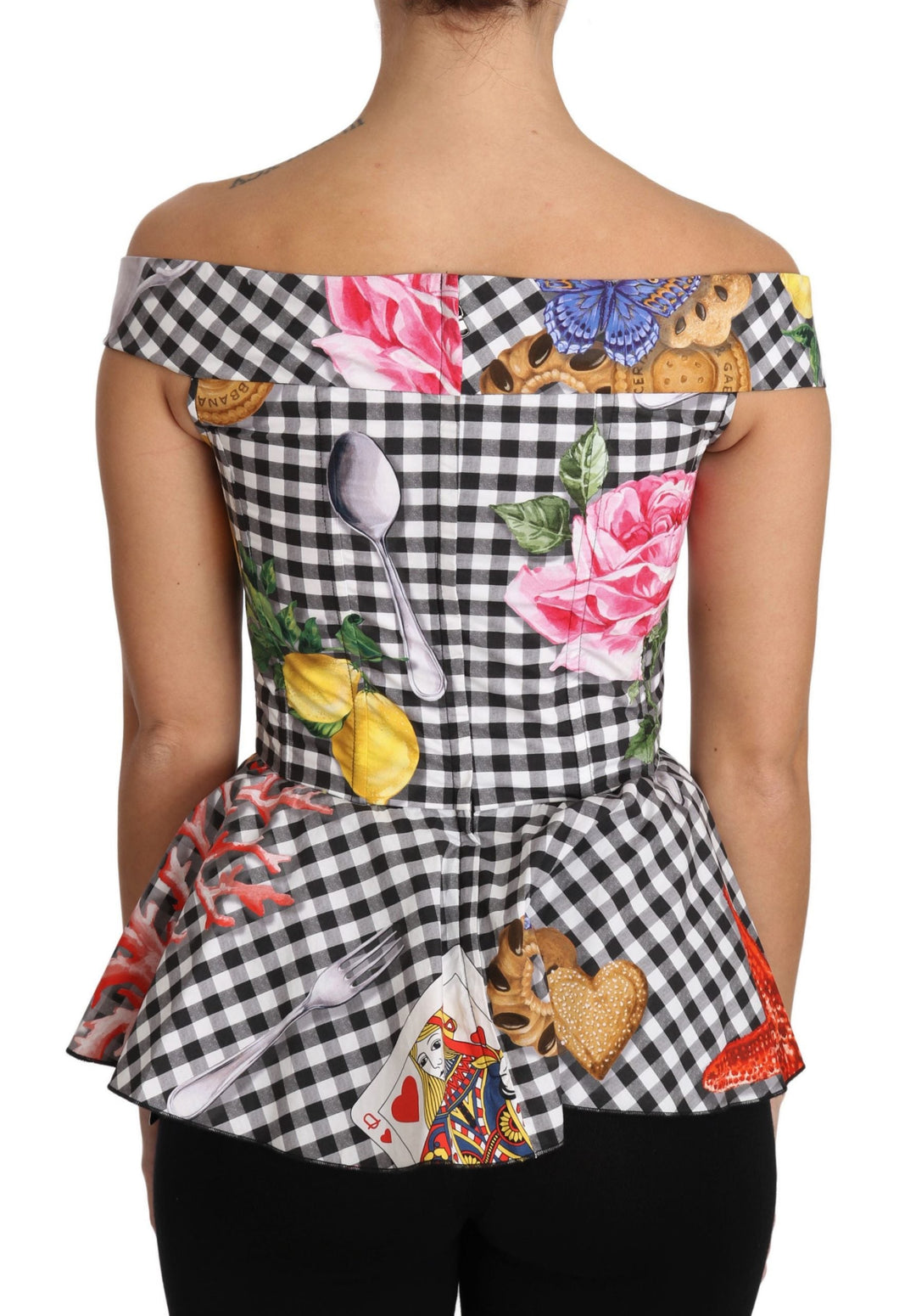 Dolce &amp; Gabbana - Black and White Corset Blouse Sicily Lemon Check Top