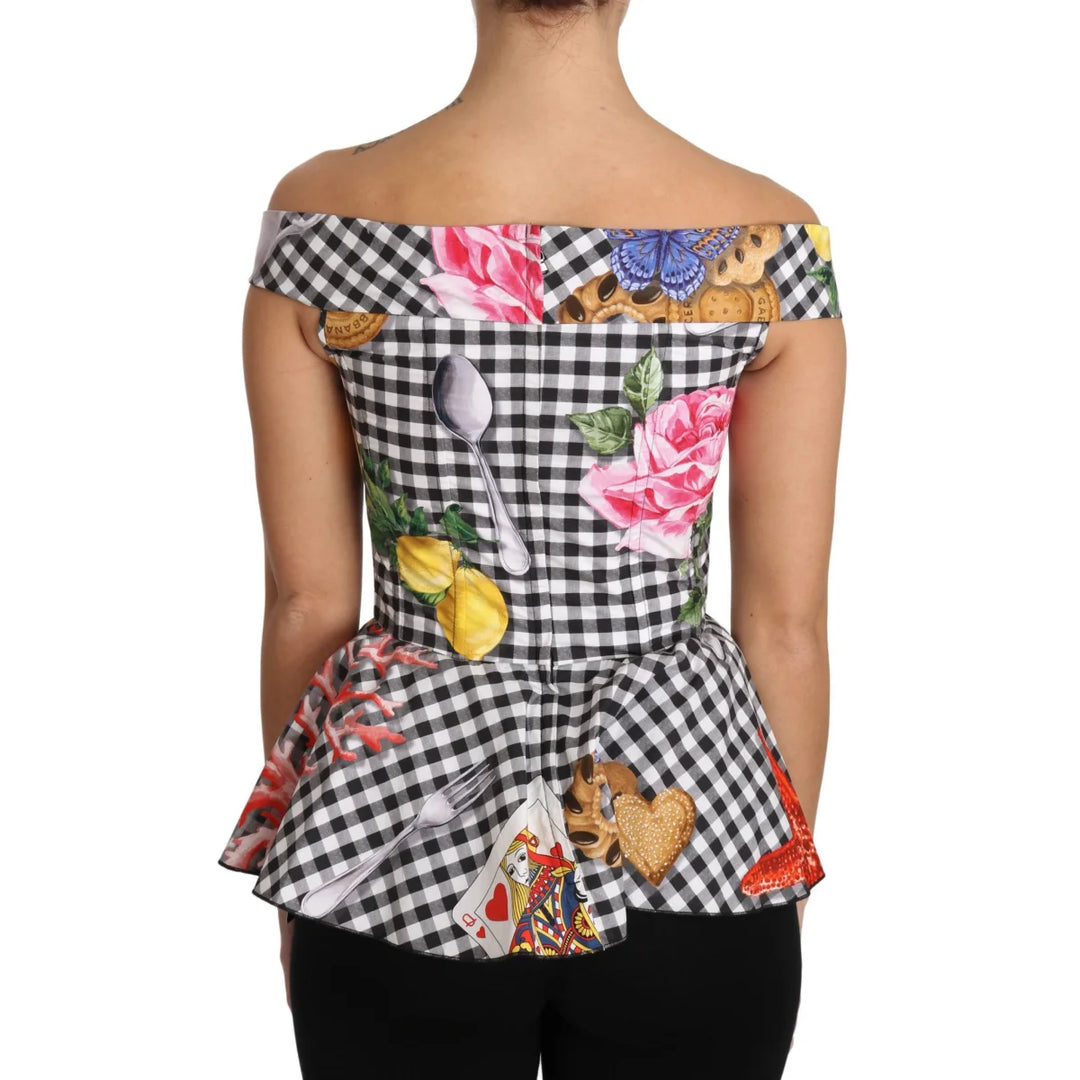 Dolce & Gabbana Black and White Corset Blouse Sicily Lemon Check Top
