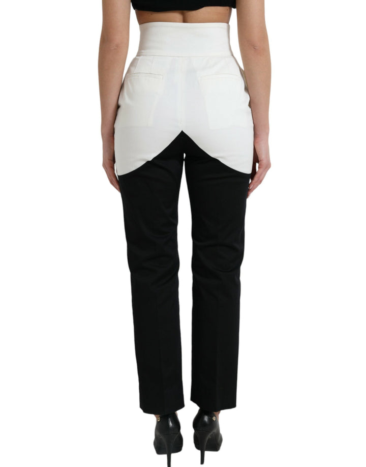 Dolce &amp; Gabbana Black White Cotton Cut out Waist Tapered Pants