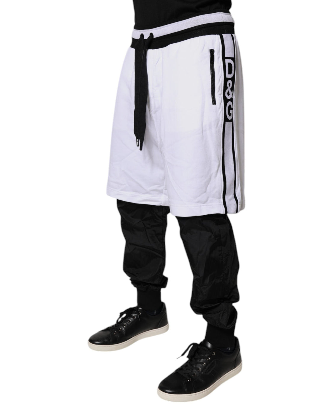 Dolce &amp; Gabbana Black White Cotton Layered Sweatpants Pants