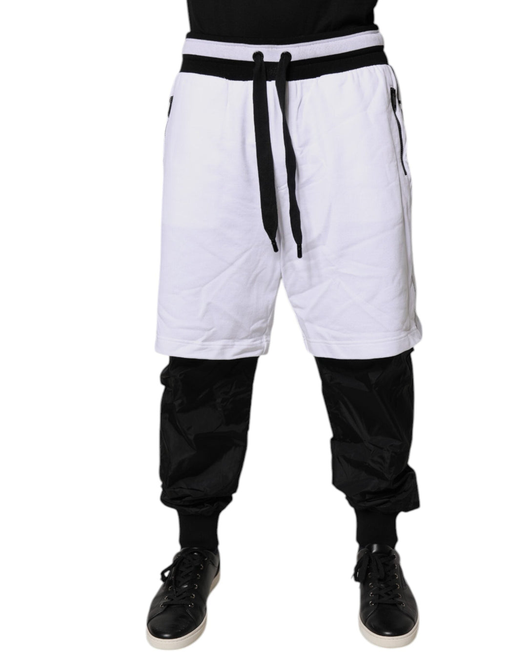 Dolce &amp; Gabbana Black White Cotton Layered Sweatpants Pants