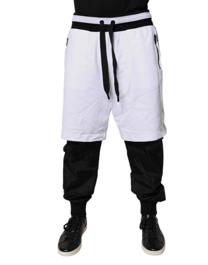 Dolce &amp; Gabbana Black White Cotton Layered Sweatpants Pants