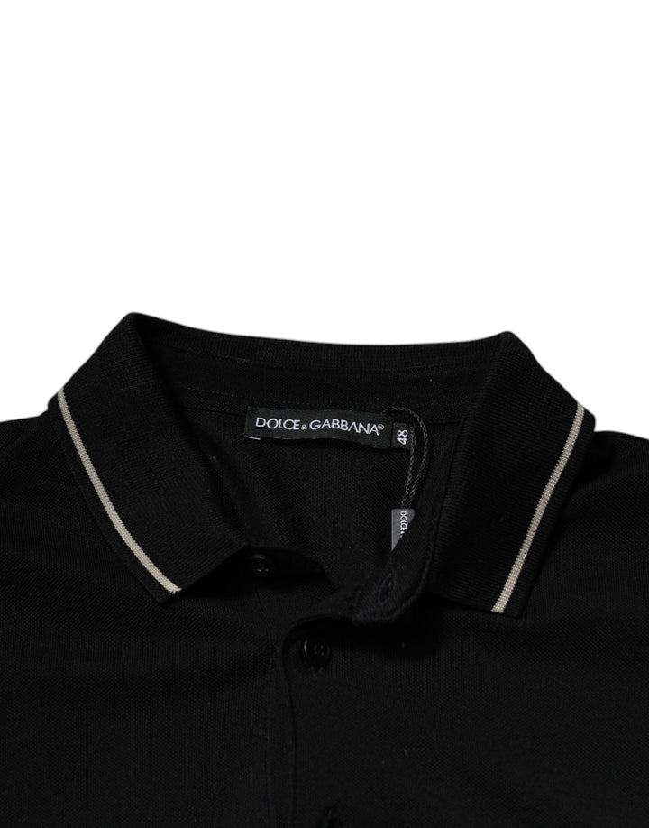 Dolce &amp; Gabbana Black White Cotton Short Sleeves Polo T-shirt