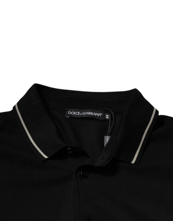 Dolce &amp; Gabbana Black White Cotton Short Sleeves Polo T-shirt