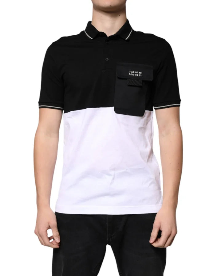 Dolce &amp; Gabbana Black White Cotton Short Sleeves Polo T-shirt