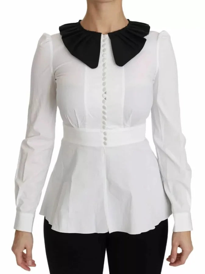 Dolce &amp; Gabbana Black White Decorative Buttons Tops Shirt Blouse