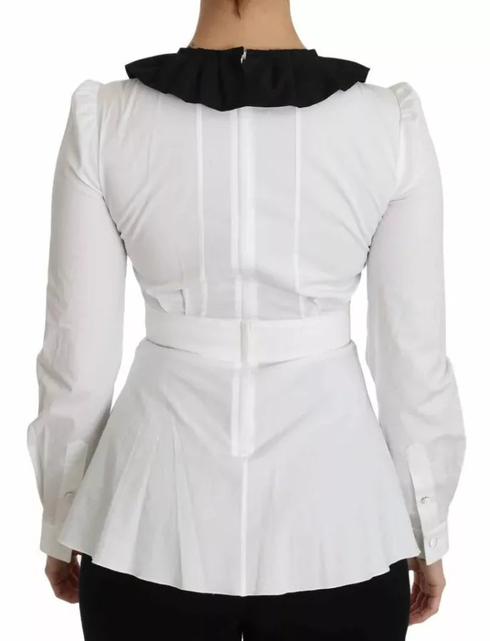 Dolce &amp; Gabbana Black White Decorative Buttons Tops Shirt Blouse