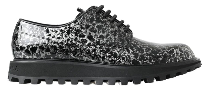 Dolce &amp; Gabbana Black White Derby Patent Leather Shoes