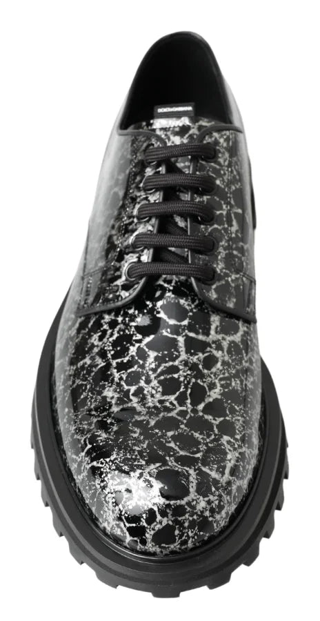 Dolce &amp; Gabbana Black White Derby Patent Leather Shoes
