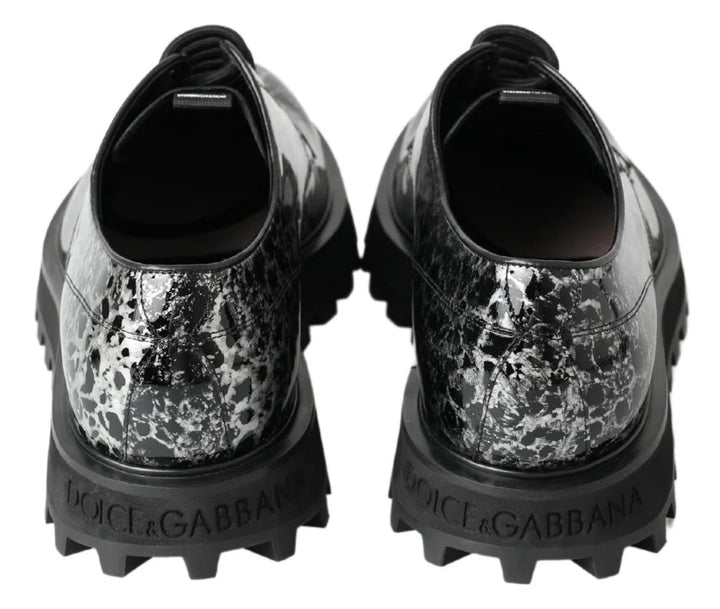 Dolce &amp; Gabbana Black White Derby Patent Leather Shoes
