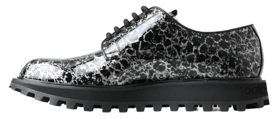Dolce &amp; Gabbana Black White Derby Patent Leather Shoes
