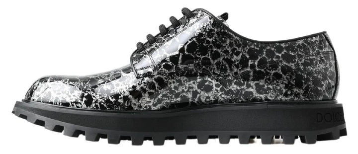 Dolce &amp; Gabbana Black White Derby Patent Leather Shoes