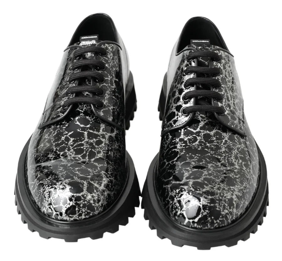 Dolce &amp; Gabbana Black White Derby Patent Leather Shoes