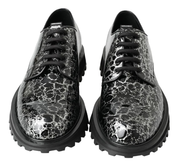 Dolce &amp; Gabbana Black White Derby Patent Leather Shoes