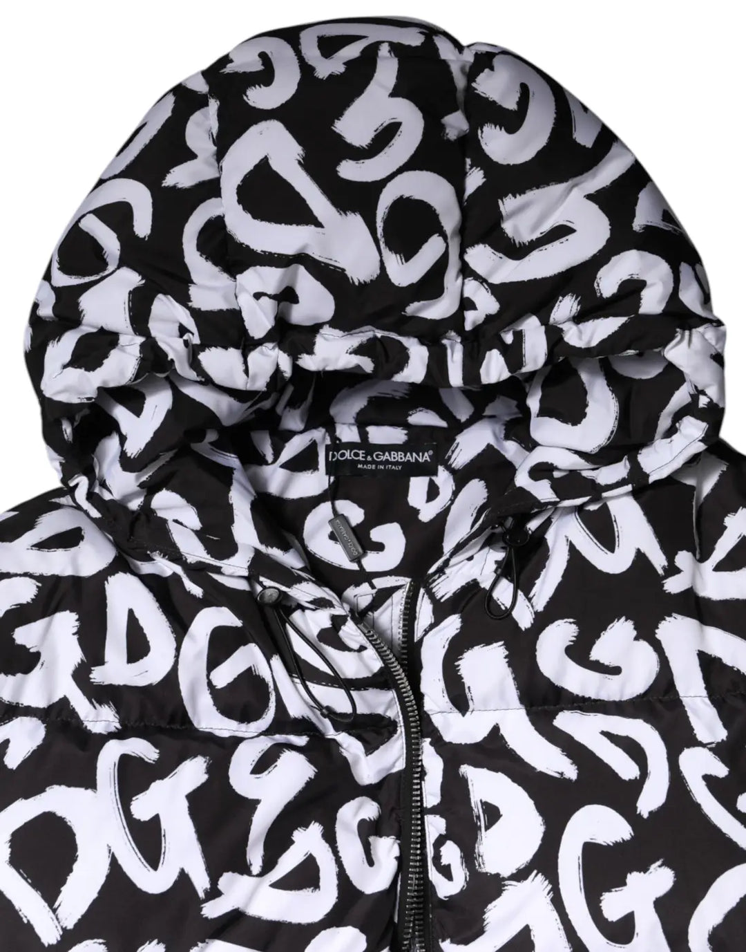 Dolce &amp; Gabbana Black White DG Mania Hooded Long Coat Jacket
