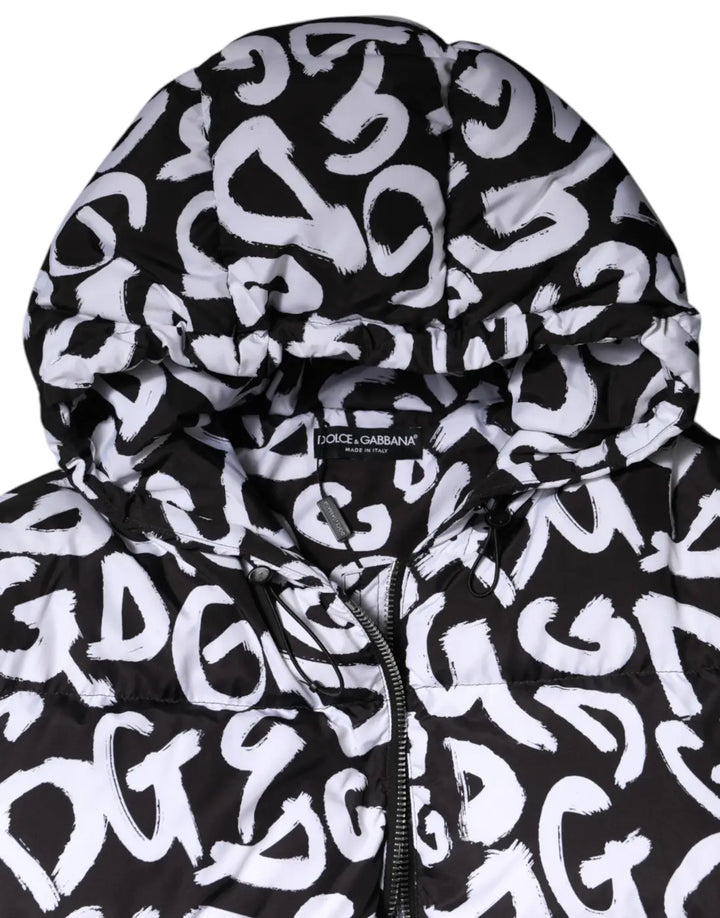 Dolce &amp; Gabbana Black White DG Mania Hooded Long Coat Jacket