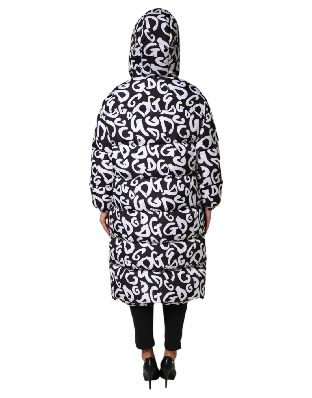 Dolce &amp; Gabbana Black White DG Mania Hooded Long Coat Jacket