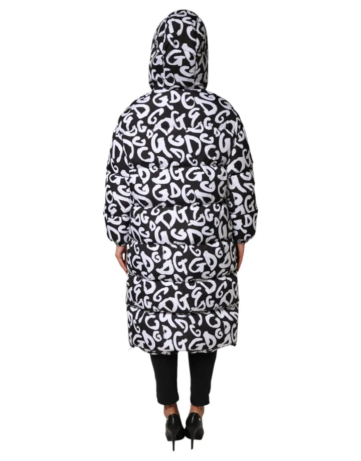 Dolce &amp; Gabbana Black White DG Mania Hooded Long Coat Jacket