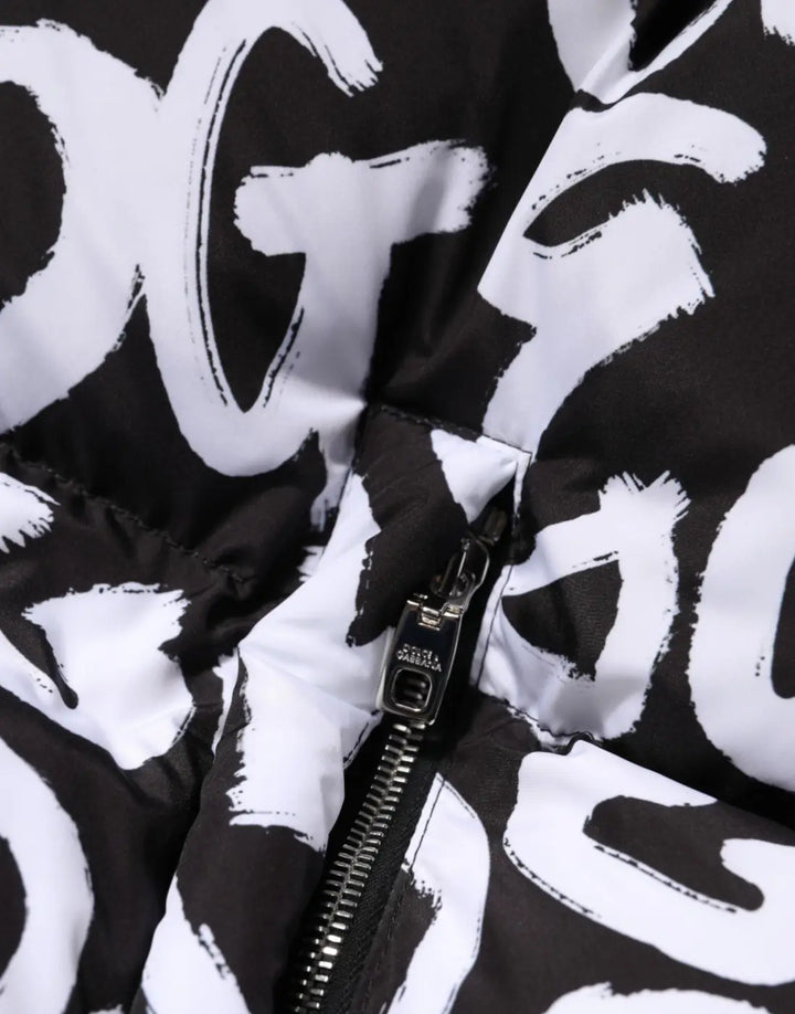 Dolce &amp; Gabbana Black White DG Mania Hooded Long Coat Jacket