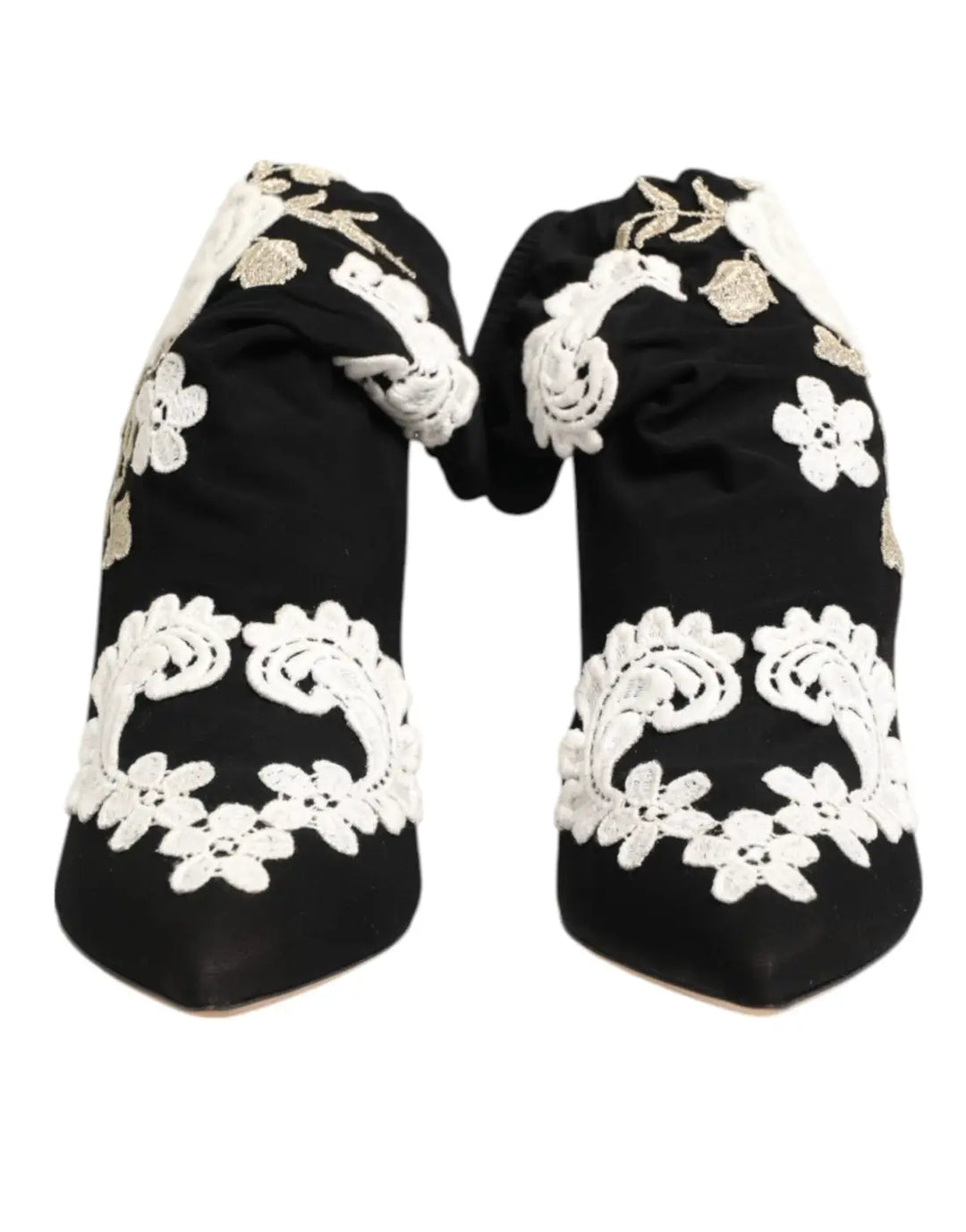Dolce &amp; Gabbana Black White Embroidered Jersey Stiletto Boots Shoes
