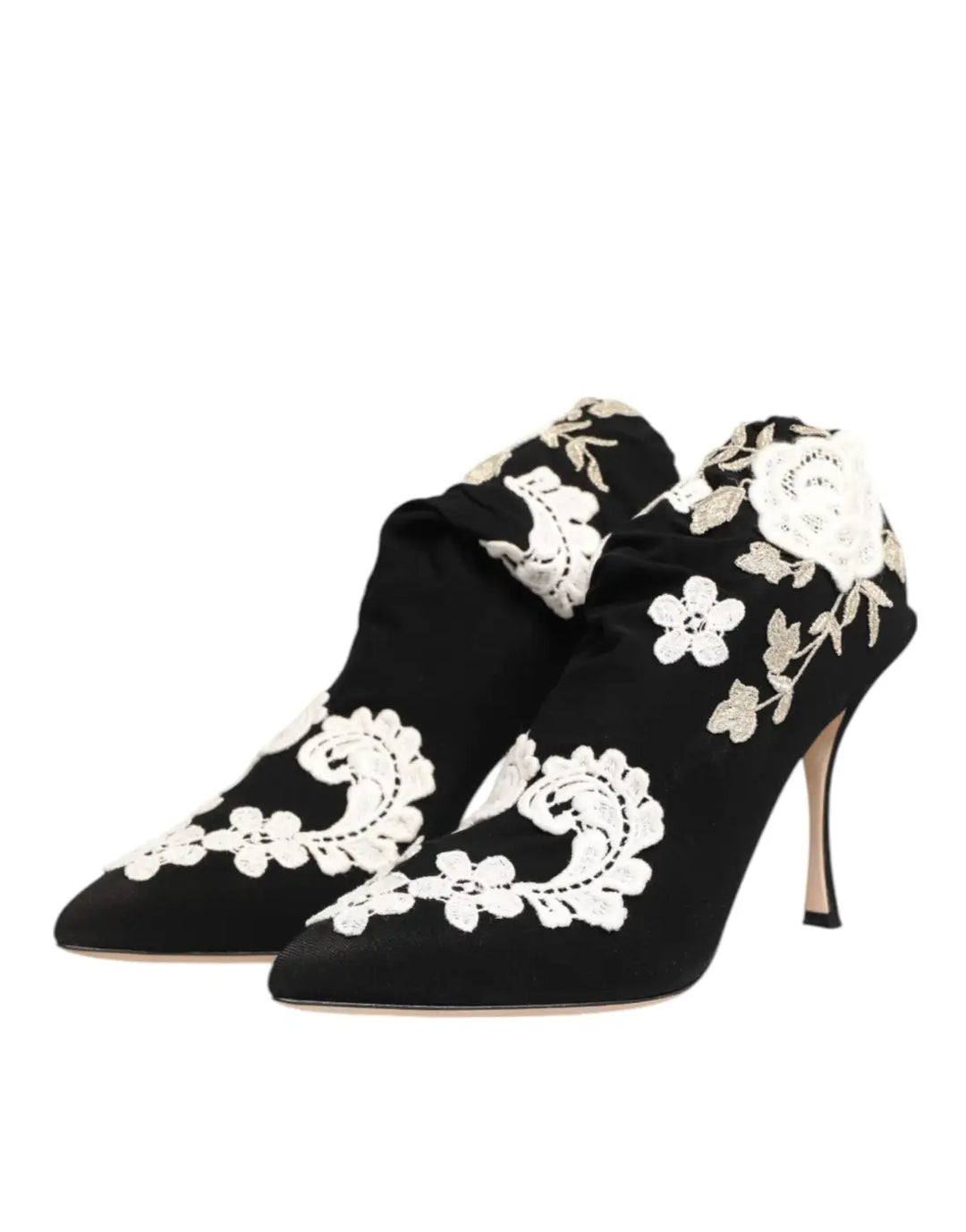 Dolce &amp; Gabbana Black White Embroidered Jersey Stiletto Boots Shoes