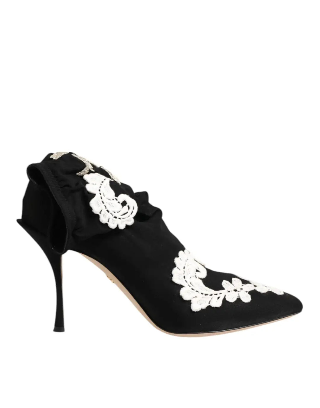 Dolce &amp; Gabbana Black White Embroidered Jersey Stiletto Boots Shoes
