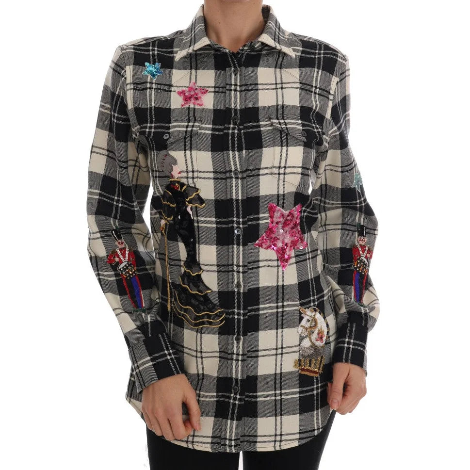 Dolce & Gabbana Black White Fairy Tale Crystal Shirt