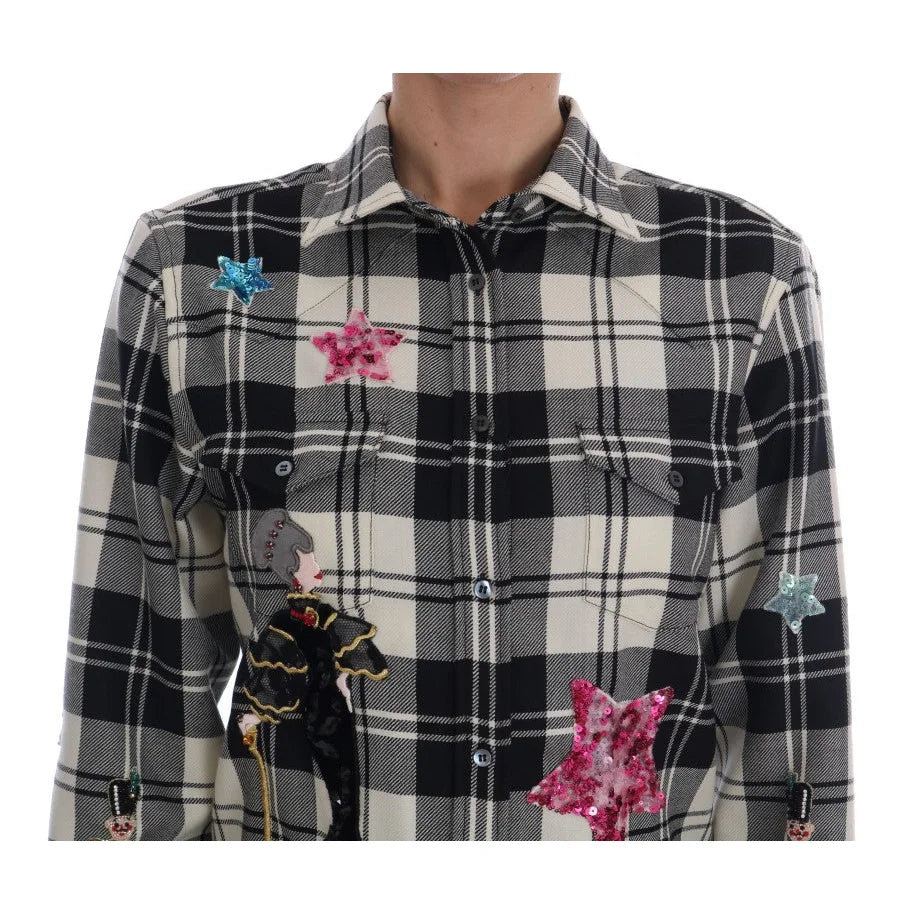 Dolce & Gabbana Black White Fairy Tale Crystal Shirt