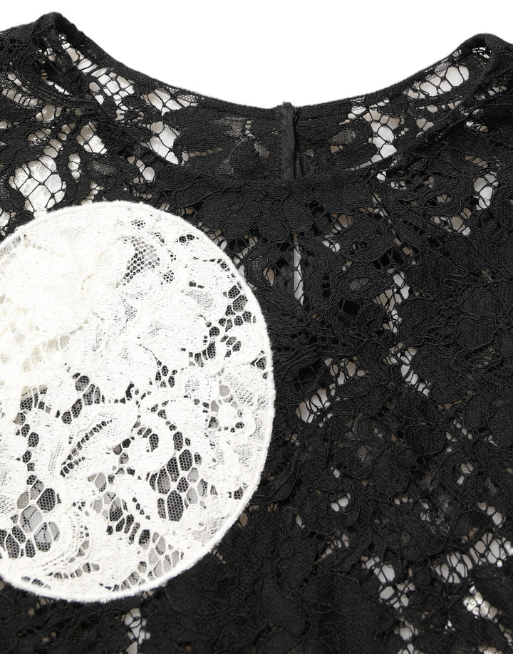 Dolce &amp; Gabbana Blouses - Women’s Black White Floral Lace Short Sleeve Blouse Top