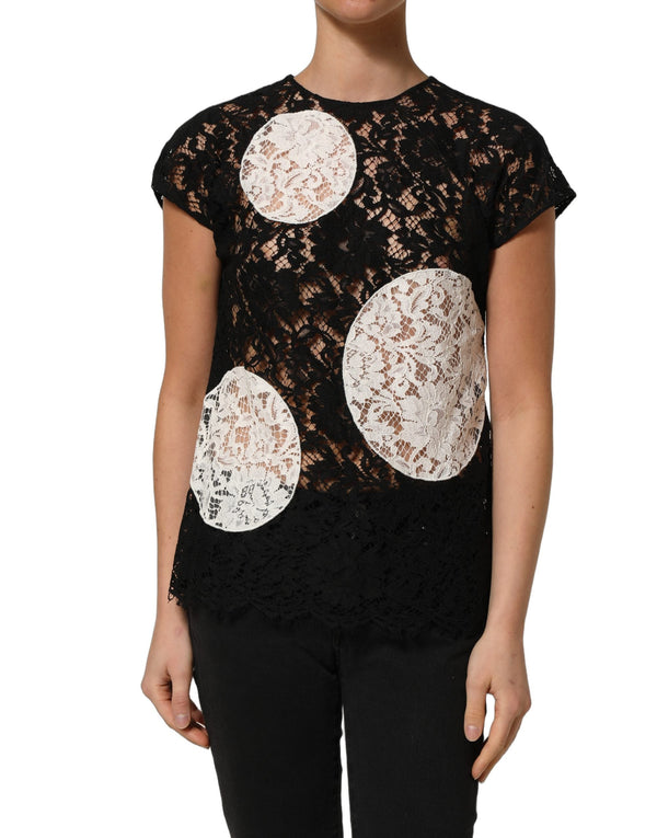 Dolce & Gabbana Blouses - Women’s Black White Floral Lace Short Sleeve Blouse Top