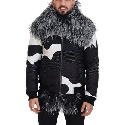 Dolce & Gabbana Black White Fur Shearling Full Zip Jacket
