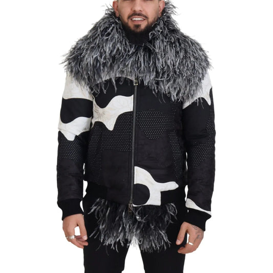 Dolce & Gabbana Black White Fur Shearling Full Zip Jacket