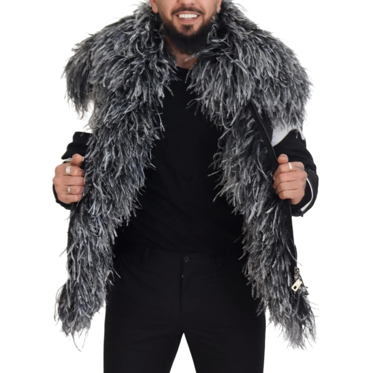 Dolce & Gabbana Black White Fur Shearling Full Zip Jacket