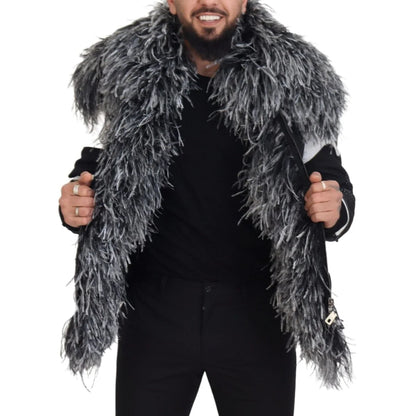 Dolce & Gabbana Black White Fur Shearling Full Zip Jacket