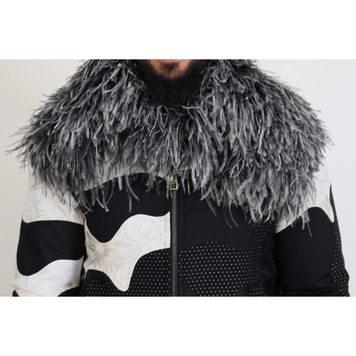 Dolce & Gabbana Black White Fur Shearling Full Zip Jacket